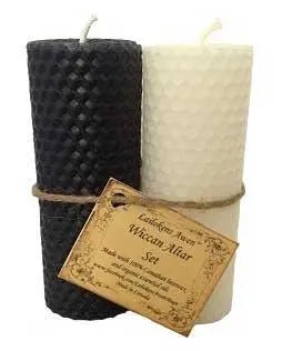 4 1/4" Wiccan Altar Set with Black & White Lailokens Awen Candle