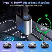 4 in 1 Retractable Car Charger, 100W Fast Car Phone Charger with Iphone and Type C Cable and 2 Charging Ports Car Charger Adapter - Lacatang Shop