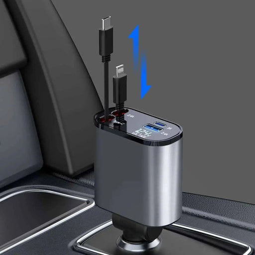 4 in 1 Retractable Car Charger, 100W Fast Car Phone Charger with Iphone and Type C Cable and 2 Charging Ports Car Charger Adapter - Lacatang Shop