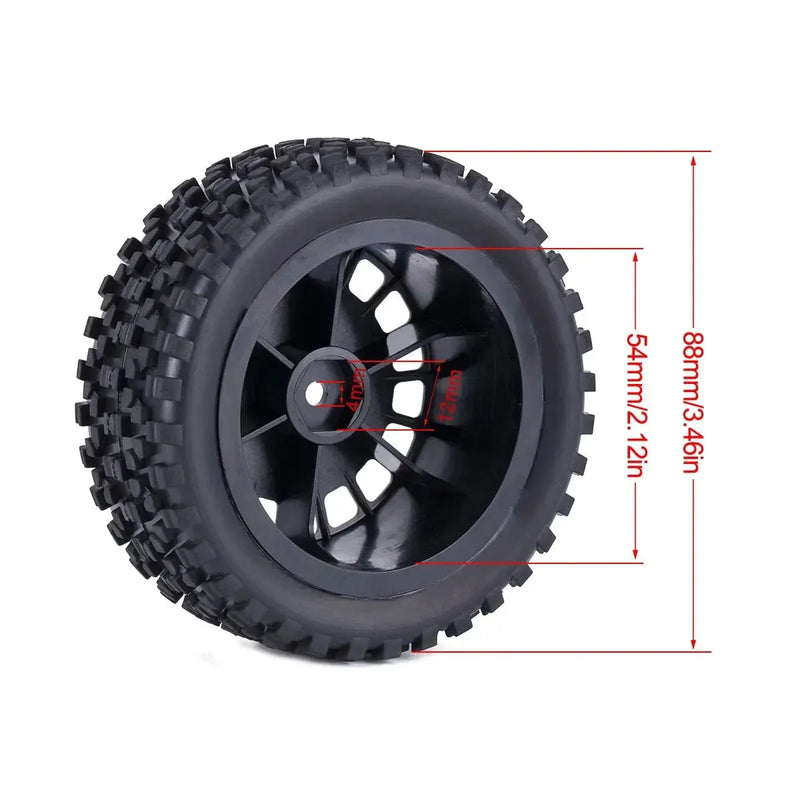 4 Pcs 88mm Buggy Tires Wheel Tyre for 1/10 Wltoys 104001 Tamiya TT - 02B DT - 02 RC Car Off Road Rally Racing Rims Upgrades Parts - Lacatang Shop