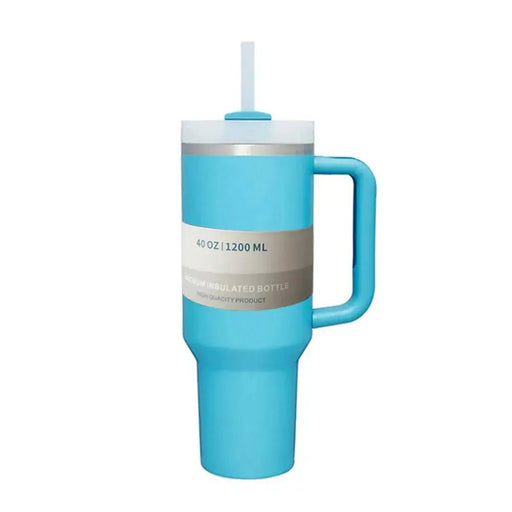 40 oz Iced Tumbler with Handle Straw Lid Stainless Steel Vacuum Insulated Coffee Mug Portable Thermal Travel Cup for Sport Car - Lacatang Shop