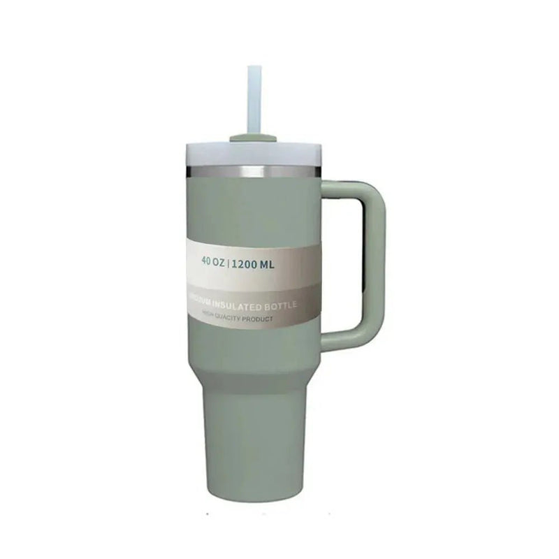 40 oz Iced Tumbler with Handle Straw Lid Stainless Steel Vacuum Insulated Coffee Mug Portable Thermal Travel Cup for Sport Car - Lacatang Shop