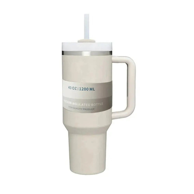 40 oz Iced Tumbler with Handle Straw Lid Stainless Steel Vacuum Insulated Coffee Mug Portable Thermal Travel Cup for Sport Car - Lacatang Shop
