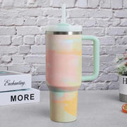 40 oz Iced Tumbler with Handle Straw Lid Stainless Steel Vacuum Insulated Coffee Mug Portable Thermal Travel Cup for Sport Car - Lacatang Shop