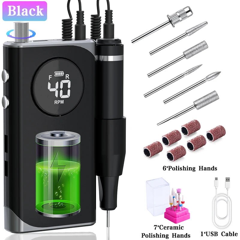 40000RPM ELECTRIC NAIL DRILL MANICURE MACHINE FOR CUTTING UV POLISH GEL 2023NEW RECHARGEABLE PORTABLE ELECTRIC NAIL FILE TOOLS - Lacatang Shop