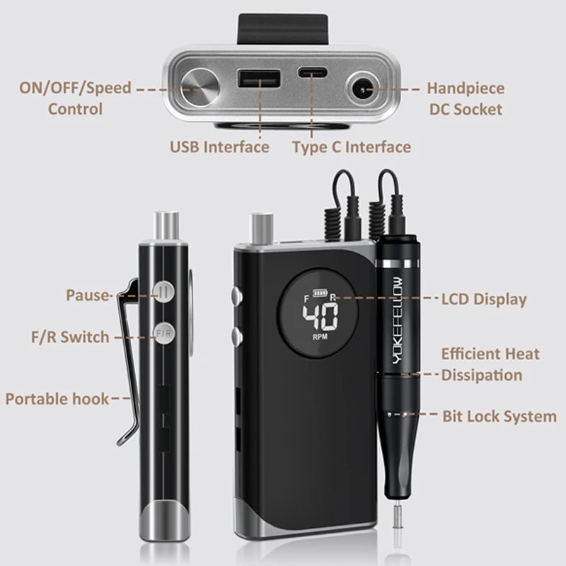 40000RPM ELECTRIC NAIL DRILL MANICURE MACHINE FOR CUTTING UV POLISH GEL 2023NEW RECHARGEABLE PORTABLE ELECTRIC NAIL FILE TOOLS - Lacatang Shop