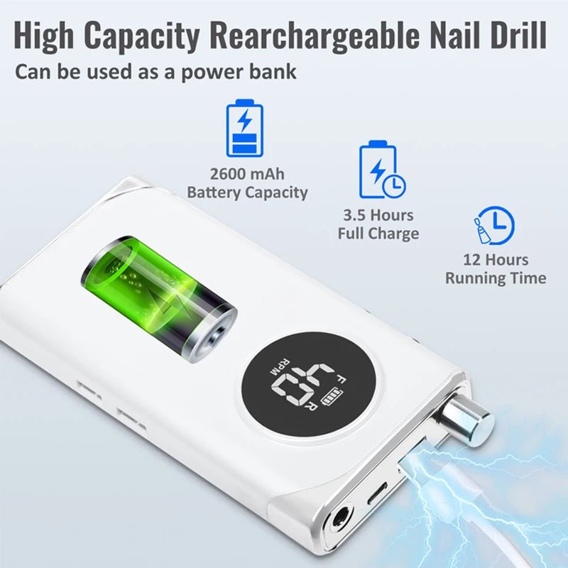 40000RPM ELECTRIC NAIL DRILL MANICURE MACHINE FOR CUTTING UV POLISH GEL 2023NEW RECHARGEABLE PORTABLE ELECTRIC NAIL FILE TOOLS - Lacatang Shop