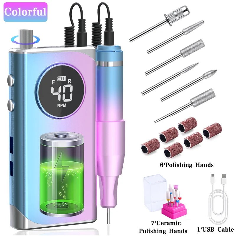 40000RPM ELECTRIC NAIL DRILL MANICURE MACHINE FOR CUTTING UV POLISH GEL 2023NEW RECHARGEABLE PORTABLE ELECTRIC NAIL FILE TOOLS - Lacatang Shop