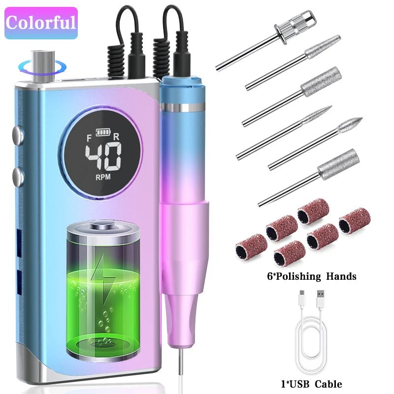 40000RPM ELECTRIC NAIL DRILL MANICURE MACHINE FOR CUTTING UV POLISH GEL 2023NEW RECHARGEABLE PORTABLE ELECTRIC NAIL FILE TOOLS - Lacatang Shop