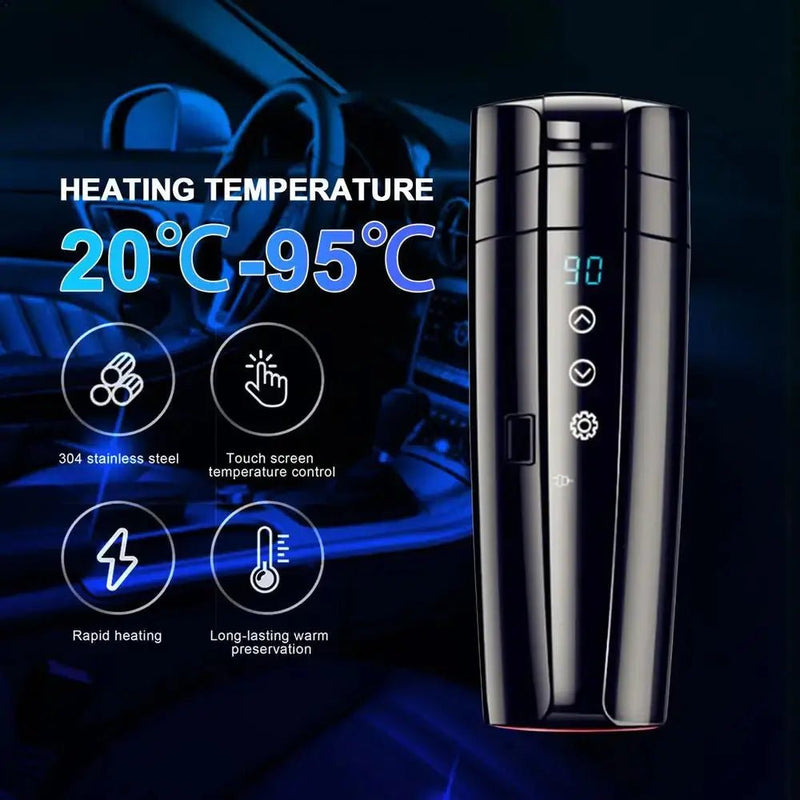 400ml Portable Car Heating Cup 12V 24V Electric Heat Water Cup LCD Display Kettle Coffee Tea Milk 304 Stainless Steel - Lacatang Shop