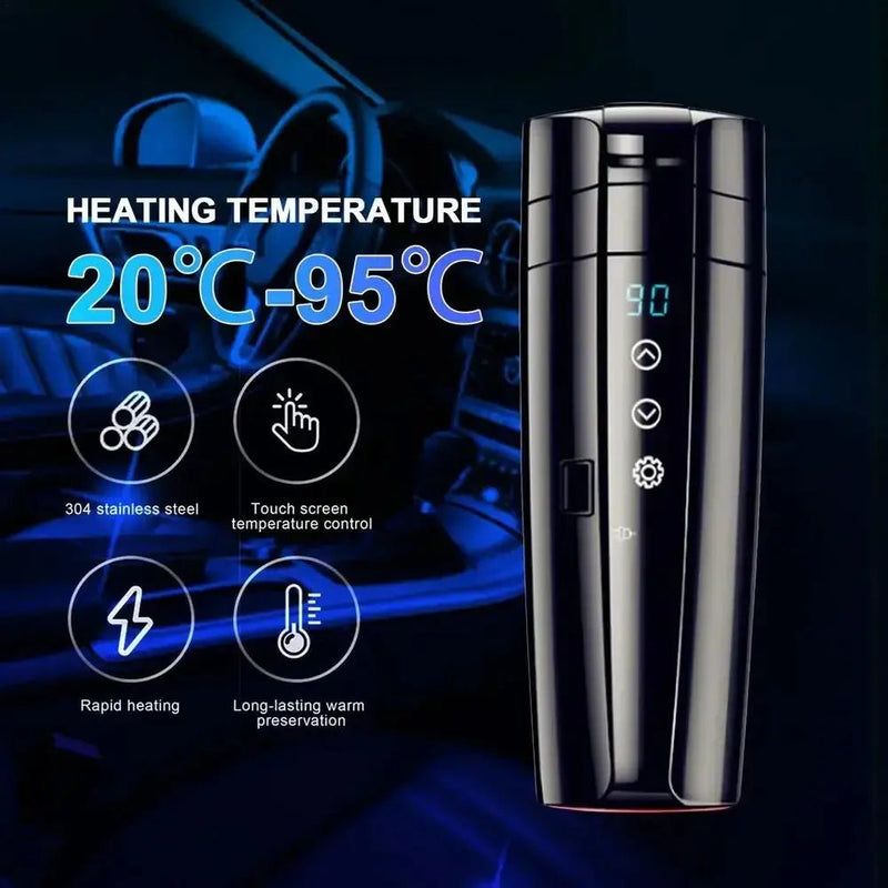400ml Portable Car Heating Cup 12V 24V Electric Heat Water Cup LCD Display Kettle Coffee Tea Milk 304 Stainless Steel - Lacatang Shop
