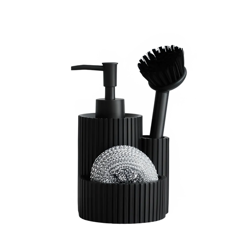 3-in-1 Kitchen Soap Dispenser with Detergent Replacement Bottle, Sink Dish Washing Brush, and Sponge Holder – Includes Sponge and Brush