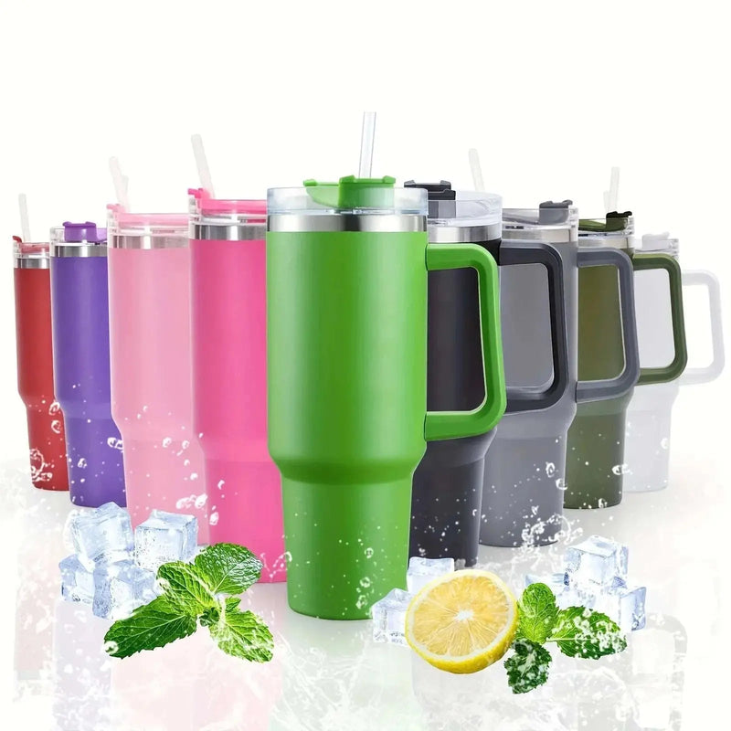 40oz Stainless Steel Insulated Water Bottle With Handle Drinking Cups Keeps Cold Tumbler With Lid Straw Mug for Summer Outdoor - Lacatang Shop