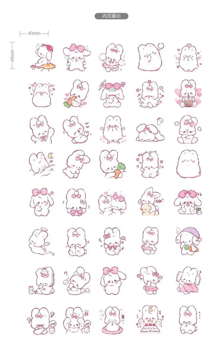 45 Pcs Cute Rabbit Kawaii Stickers for Daily Decoration and Scrapbooking in Korean Diary - Lacatang Shop