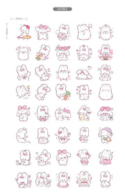 45 - Piece Cute Rabbit Kawaii Sticker Set for Planners and Scrapbooking - Adorable Daily Decorations - Lacatang Shop