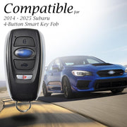 Leather Smart Key Fob Case Cover Compatible with Subaru Forester, Impreza, Outback, WRX, BRZ, XV Crosstrek, Ascent, Solterra 2014 - 2025 (4-Button, Black/Red)