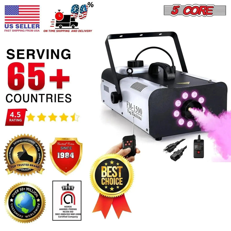 5 Core Fog Machine Indoor Outdoor 1500W 6000CFM Fogger Smoke Machine W LED 2.5 L Tank Remote - Lacatang Shop