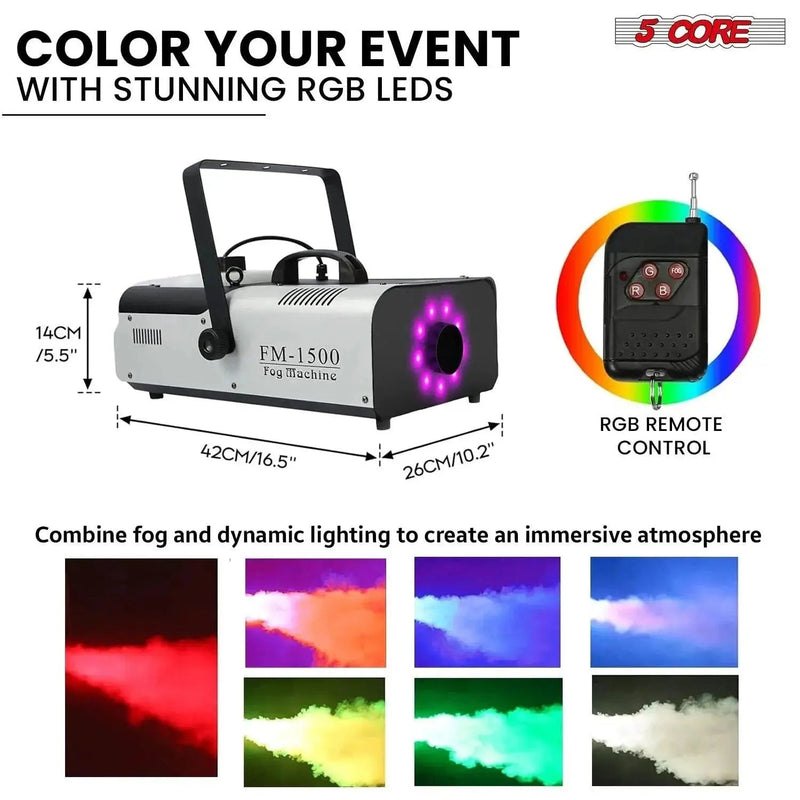 5 Core Fog Machine Indoor Outdoor 1500W 6000CFM Fogger Smoke Machine W LED 2.5 L Tank Remote - Lacatang Shop