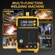 5 - in - 1 Welder 200A MIG/TIG/CUT/Stick Dual Voltage Aluminum Welding Machine LCD Display Plasma Cutter Compatible Spool Gun - Lacatang Shop