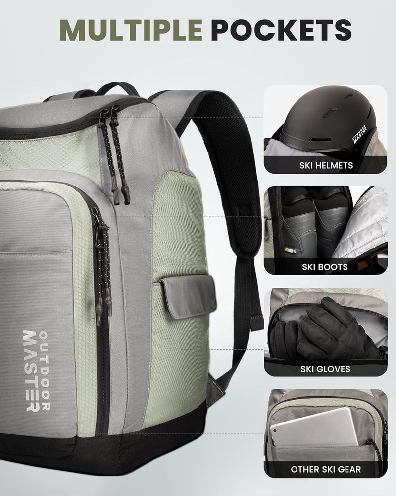 50L Ski Boot Bag - Ski and Snowboard Boots Travel Backpack with Helmet Compartment | Waterproof Exterior & Bottom - Lacatang Shop