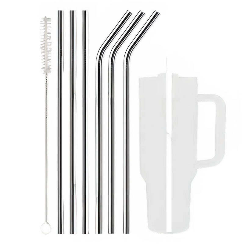 7 Pack Stainless Steel Straw Replacement for 40 oz Stanley Adventure Travel Tumbler, Reusable Straws with Cleaning Brush Included