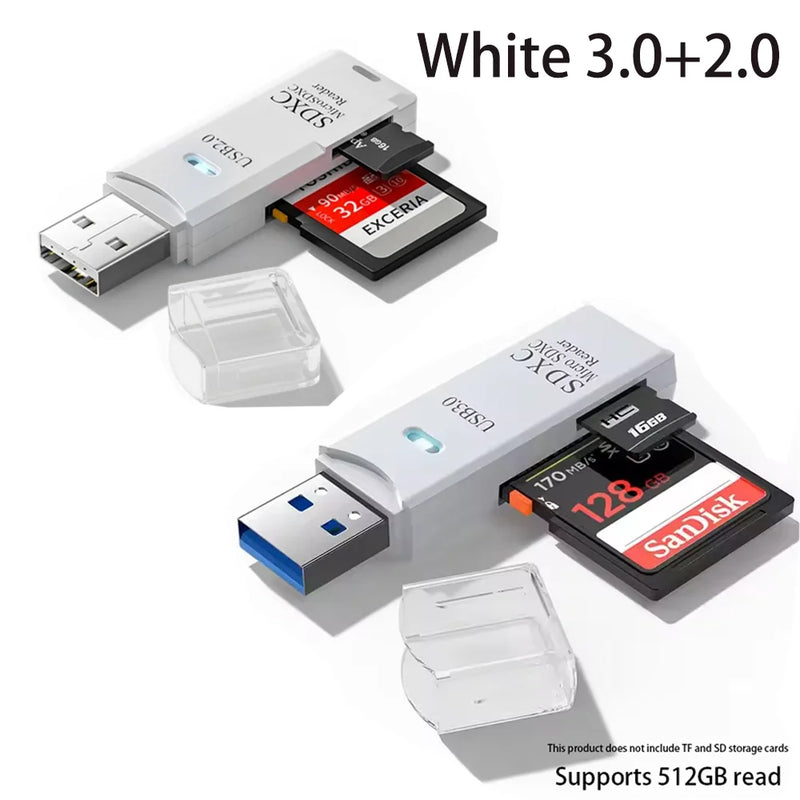 Multi Functional 2 In 1 High-speed USB 3.0/2.0 Card Reader Supports TF+SD Computer Tablet Camera Laptop Car Mounted