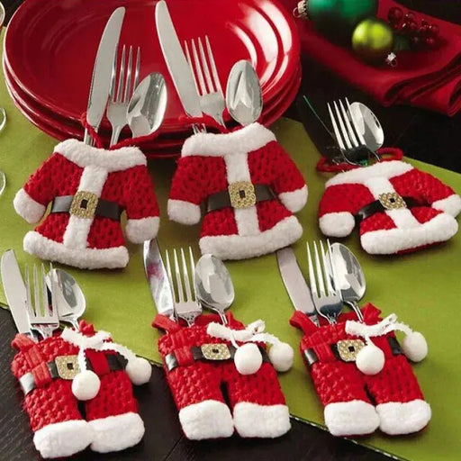 6 - Piece Santa Suit Cutlery Holders for Christmas Table Decor – Festive Gift Pockets for Silverware - Lacatang Shop