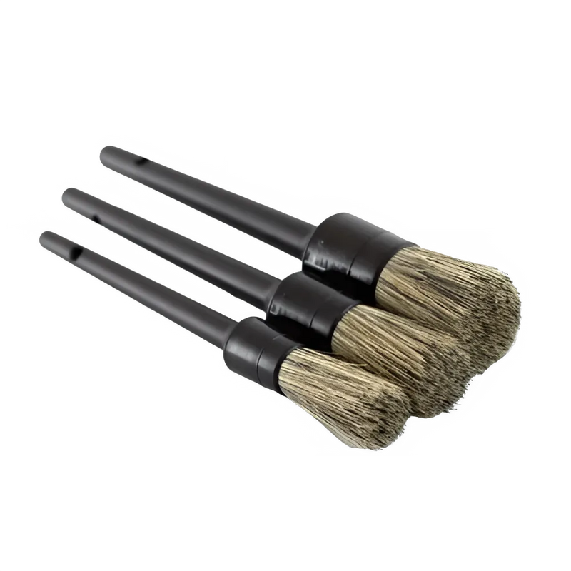 3-Piece Natural Boar Hair Car Detailing Brush Set - Soft Bristle Car Cleaning Brush Kits for Auto Tire and Wheel Wash - Exterior Accessories