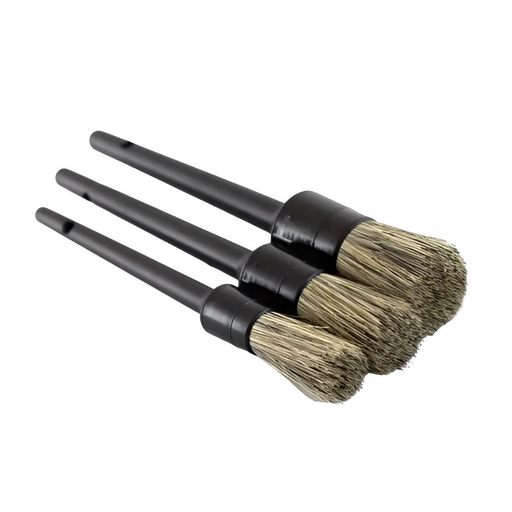 3-Piece Natural Boar Hair Car Detailing Brush Set - Soft Bristle Car Cleaning Brush Kits for Auto Tire and Wheel Wash - Exterior Accessories