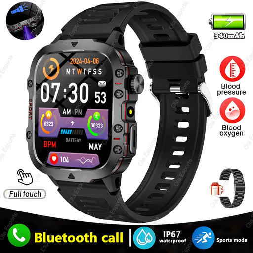 Original Men Smartwatch with Flashlight, Bluetooth, and Fitness Tracking - IP68 Waterproof Sports Watch for Android & iOS 2025