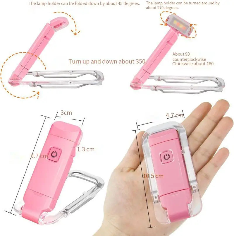 Reading Book Light Portable USB Rechargeable Book Clip Light Bookmark Light Tri Color Warm Eye Protection Adjustable Light