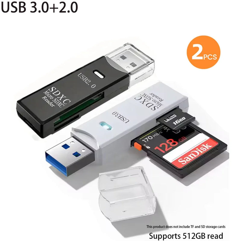 Multi Functional 2 In 1 High-speed USB 3.0/2.0 Card Reader Supports TF+SD Computer Tablet Camera Laptop Car Mounted