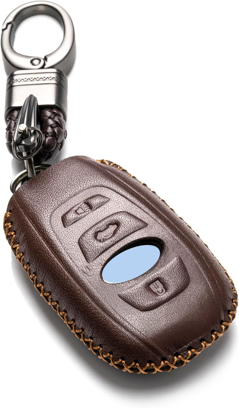 Leather Smart Key Fob Case Cover Compatible with Subaru Forester, Impreza, Outback, WRX, BRZ, XV Crosstrek, Ascent, Solterra 2014 - 2025 (4-Button, Black/Red)