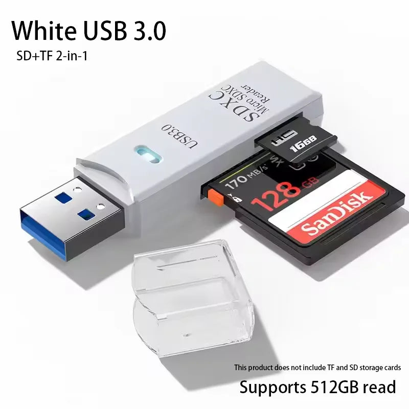 Multi Functional 2 In 1 High-speed USB 3.0/2.0 Card Reader Supports TF+SD Computer Tablet Camera Laptop Car Mounted