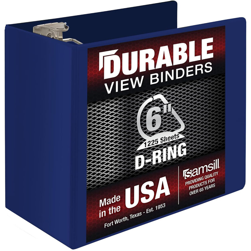 Durable 6 Inch Binder, Made in the USA, Locking D Ring Binder, Customizable Clear View Cover, Dark Blue, Holds 1225 Pages
