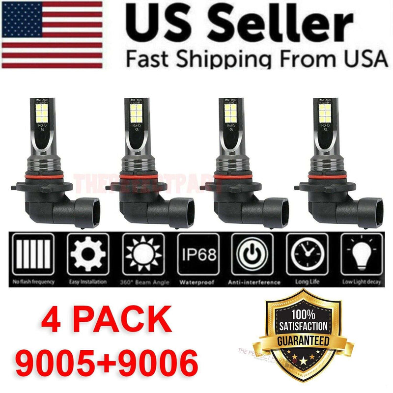 9005 9006 LED Headlights Kit Combo Bulbs 8000K High Low Beam