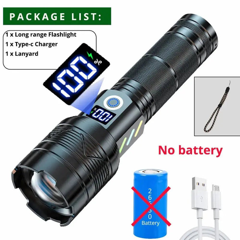 900W 900000000LM Powerful FlashLight Torch Long - range Powerful LED Flashlight USB Rechargeable Outdoor Camping Lamp Zoom Lantern - Lacatang Shop