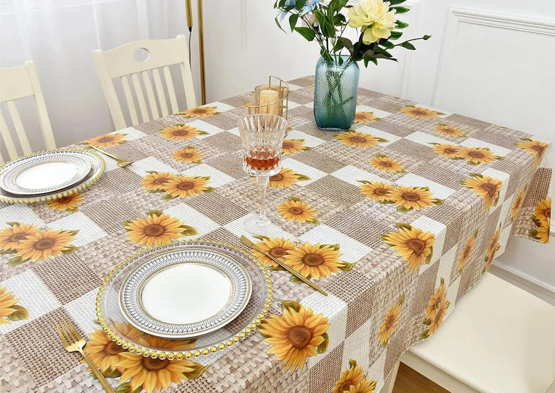 Indoor Outdoor Patio Premium Vinyl Rectangular Tablecloth, Flannel Backing, Spill Proof Wipeable Cover for Dining Table, Sunflowers Pattern, for Tables up to 60 X 84 Inch 

Spill-Proof Sunflowers Tablecloth for 60 x 84 Inch Tables - Ideal for Indoor/Outdoor Dining  AliExpress Lacatang Shop 