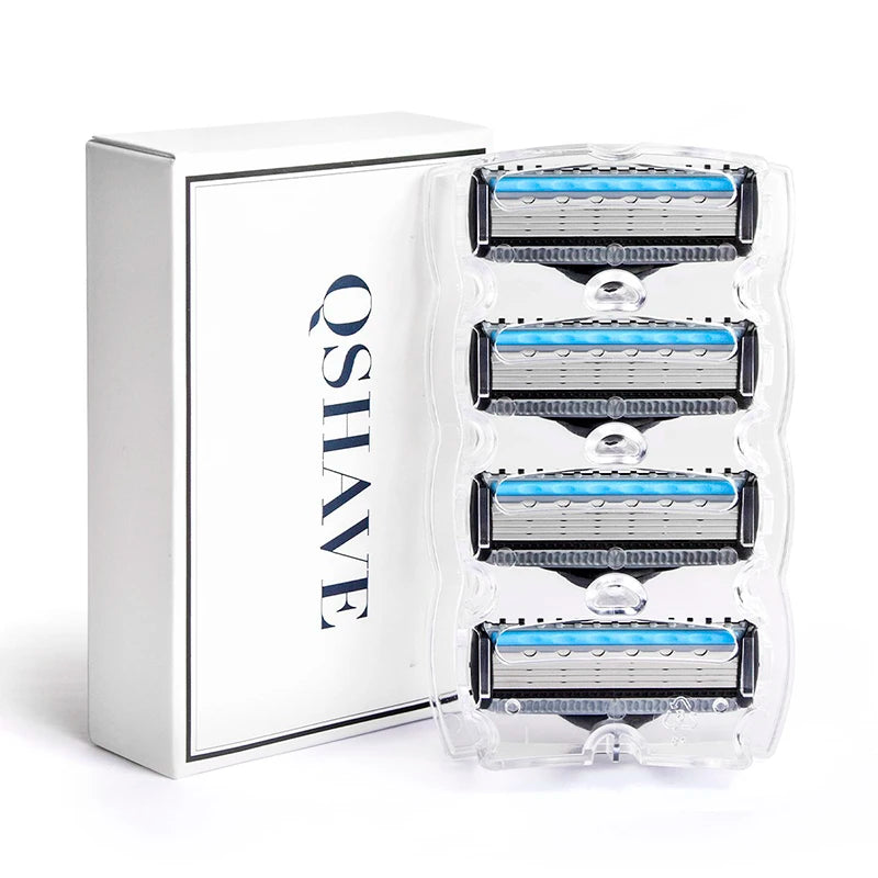 QShave It Blue Series Manual Shaving Razor Blade Refill for Men - 5 Blades plus 1 Trimmer Blade, USA Premium Quality, Available in 4 Cartridges