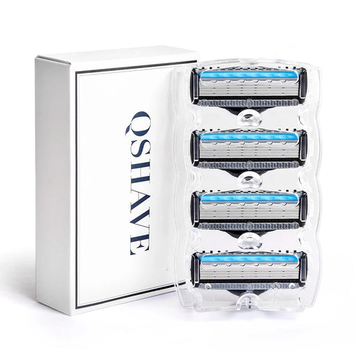 QShave It Blue Series Manual Shaving Razor Blade Refill for Men - 5 Blades plus 1 Trimmer Blade, USA Premium Quality, Available in 4 Cartridges