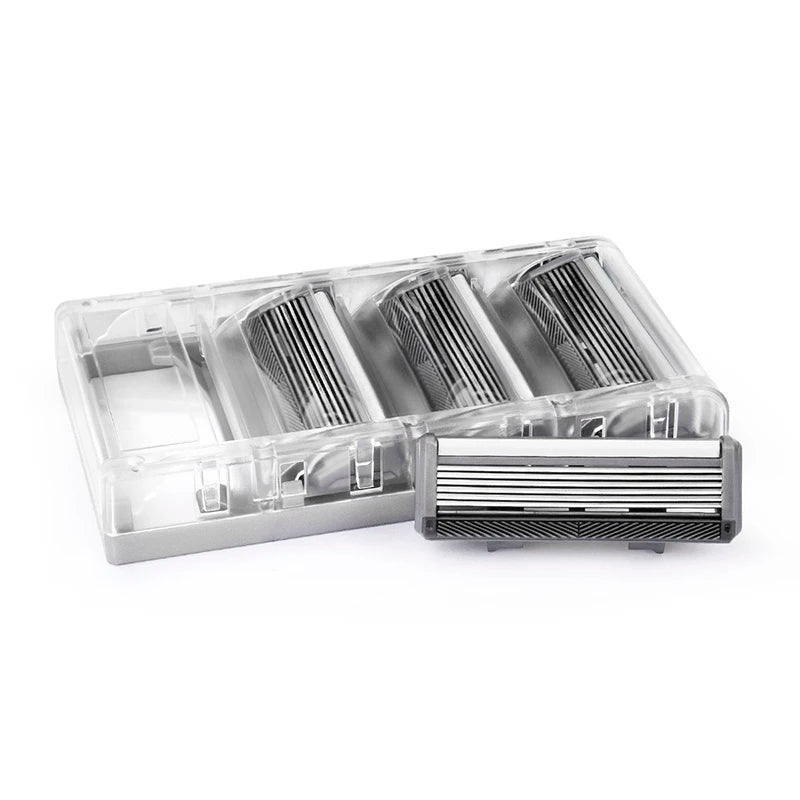 Qshave Black Spider New 6 Blade System Manual Shaving Razor from Germany with X6 Blades and Trimmer Blade, 4, 8, or 16 Cartridge Options