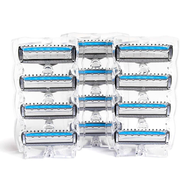 QShave Blue Series Blade Men Manual Shaving Razor Refill X5 Blades Plus 1 Trimmer Blade, 12 Cartridges (Blades Only, No Handle)