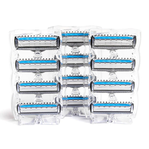 QShave Blue Series Blade Men Manual Shaving Razor Refill X5 Blades Plus 1 Trimmer Blade, 12 Cartridges (Blades Only, No Handle)