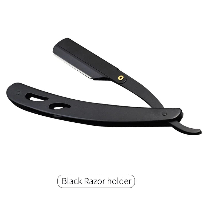 Men's Shaving Barber Razor Black Classic Folding Shaving Knife for Armpit and Pubic Hair, Stainless Steel Straight Razor Holder
