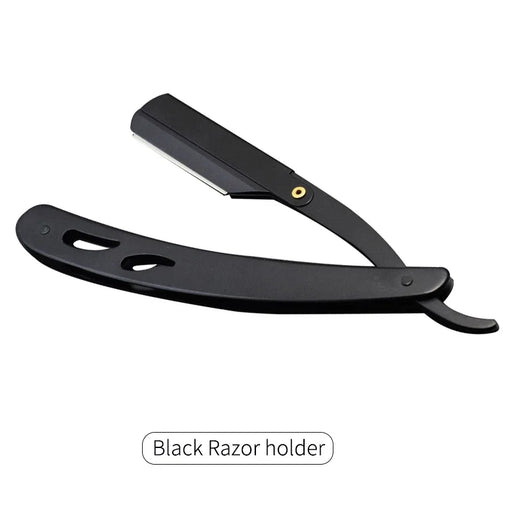 Men's Shaving Barber Razor Black Classic Folding Shaving Knife for Armpit and Pubic Hair, Stainless Steel Straight Razor Holder