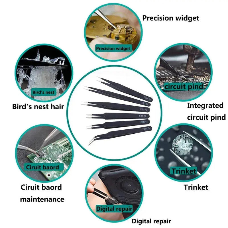 6Pcs Anti-static ESD Stainless Steel Tweezers Maintenance Tool 6Pcs Anti-static ESD Stainless Steel Tweezers Maintenance Tool -  Other AliExpress Lacatang Shop 