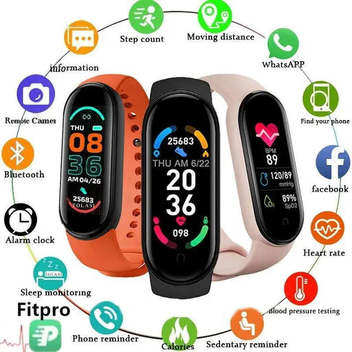 M6 Smart Watch Men Women Fitness Smart Bracelet Sports Band Heart Rate Sleep

M6 Smart Fitness Watch - Track Heart Rate & Sleep with this Innovative Smart Bracelet for Men and Women Other AliExpress Lacatang Shop 