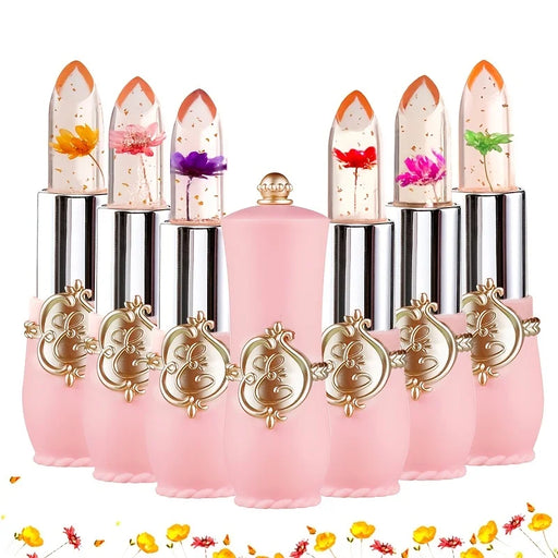Crystal Flower Jelly Lipstick, Long Lasting Nourishing Lip Balm Moisturizer, Temperature Color Changing Lip Gloss