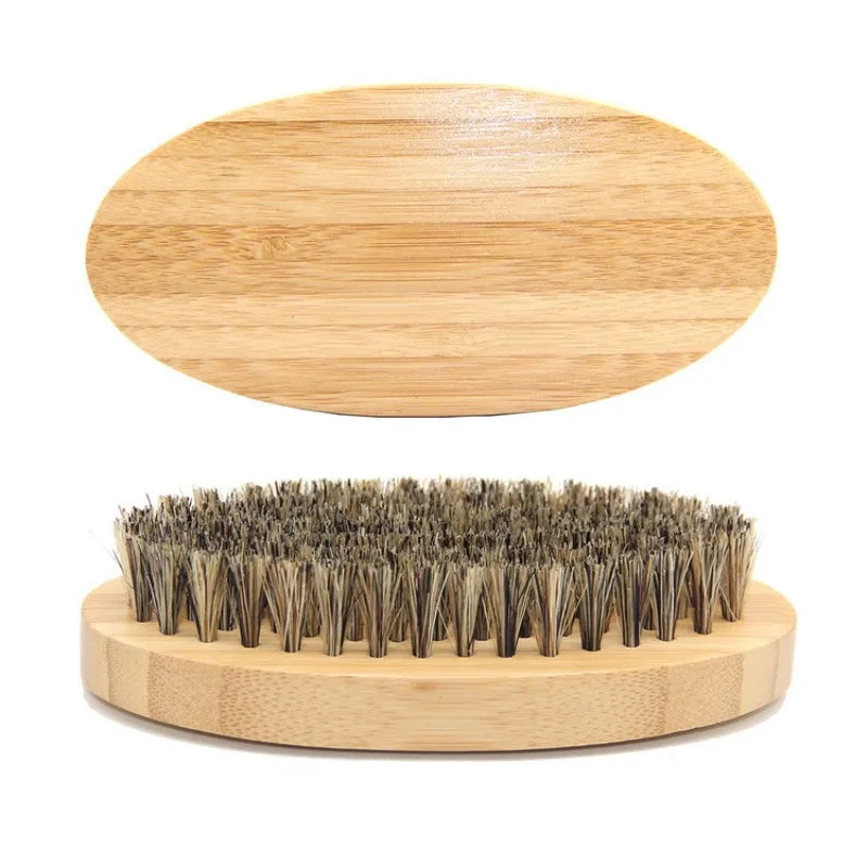 Natural Boar Bristle Beard Brush - Bamboo Handle for Men's Beard and Mustache Care & Massage, Eco-Friendly Grooming Tool