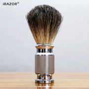 iRAZOR Honey Pure Badger Hair Shaving Brush Classic Hand-Crafted Solid Aluminium Handle Holder Cleaning Brush Good Gift for Men